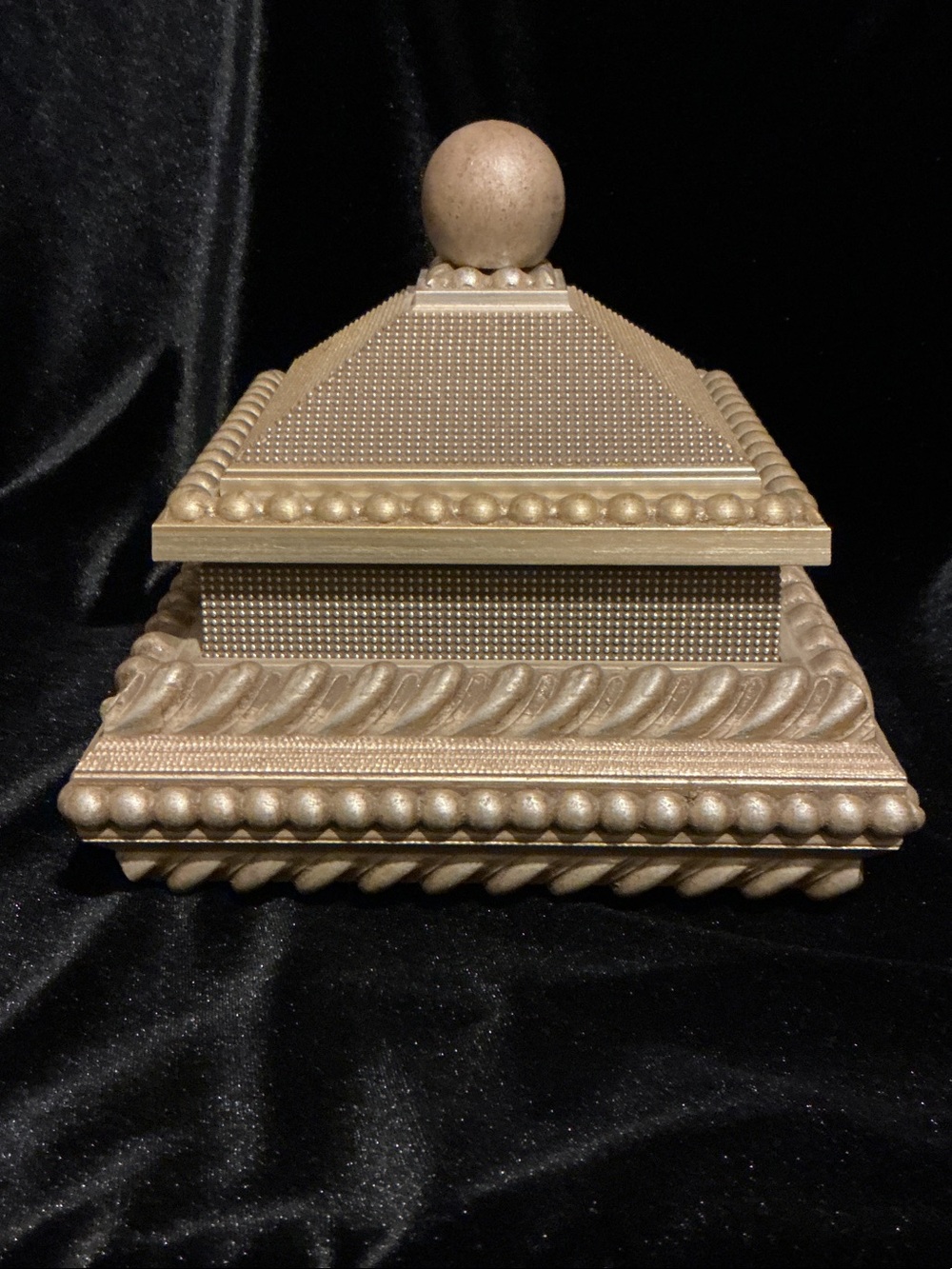 Gold Decorative Square Trinket Box with Finial